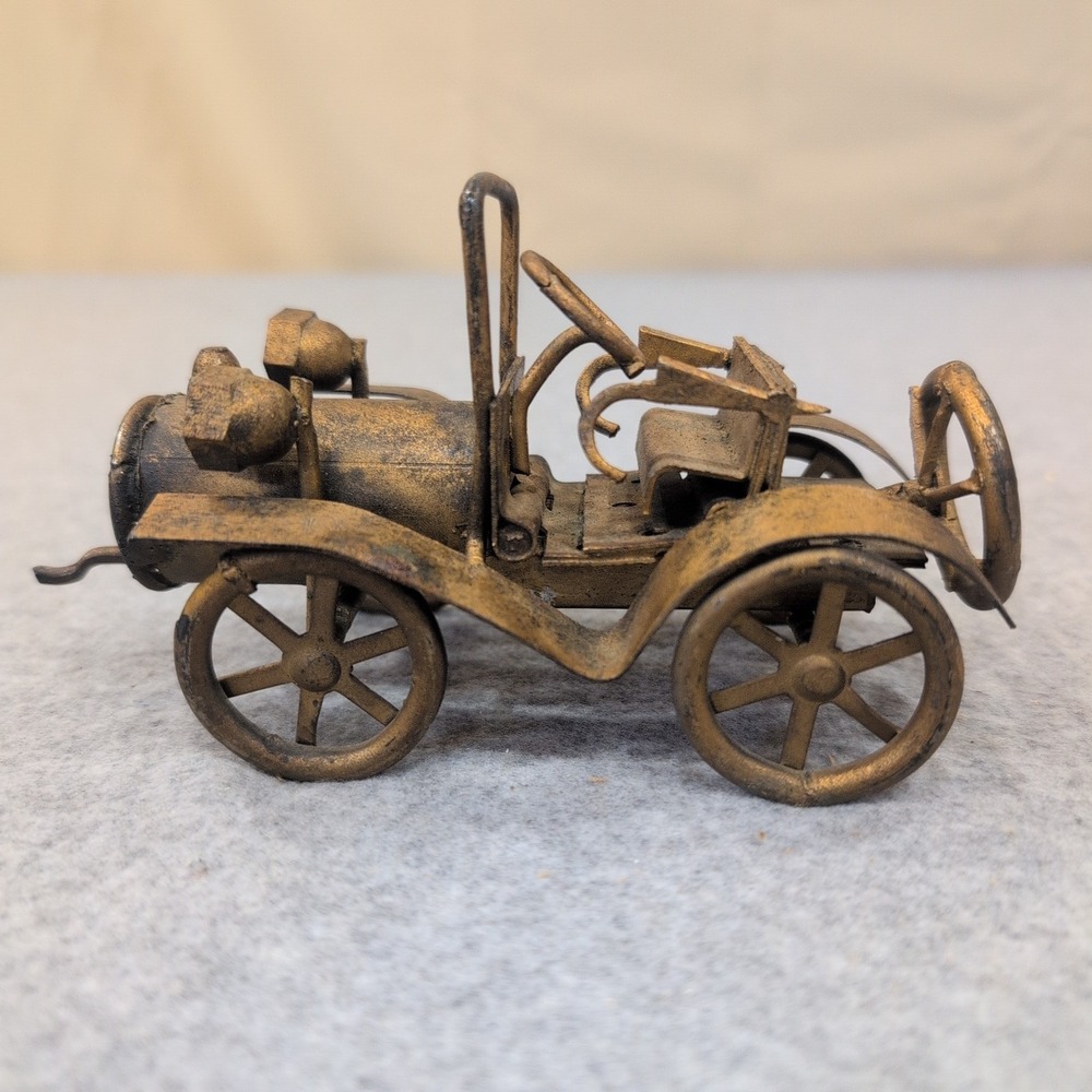 Vintage Style Metal Horseless Carriage Miniature Model Gold Tone Decor - Picture 1 of 7